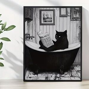 Black and White Cat in Bathtub Art Print